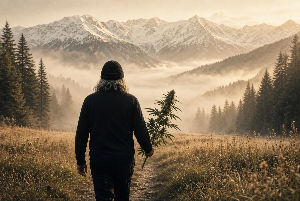 Cultivateur dans les Alpes suisses à l'aube